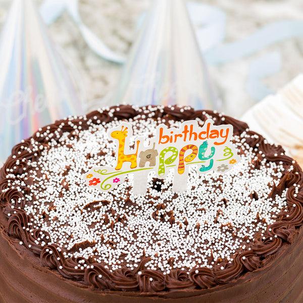 Restaurantware Top Cake Assorted Paper Happy Birthday Cake Topper - Jungle Safari - 3 3/4" X 2 3/4" - 100 Count Box