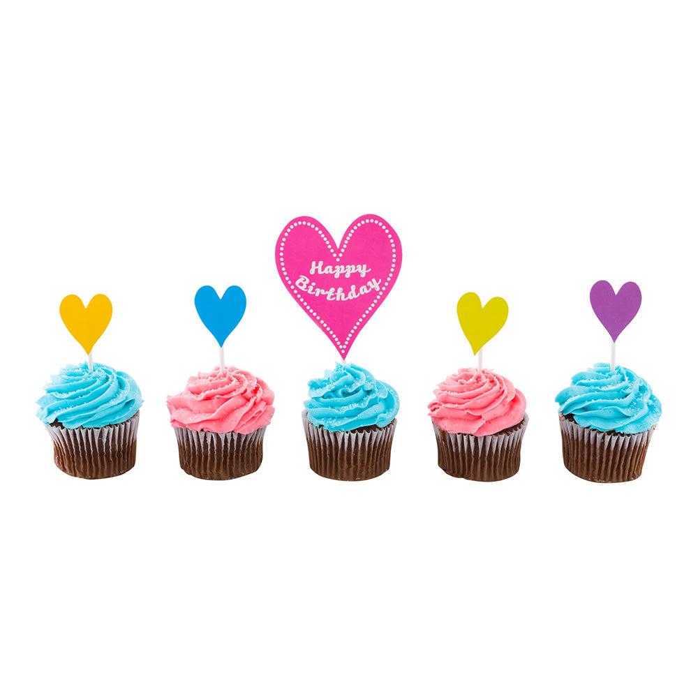 restaurantware Top Cake Assorted Paper Happy Birthday Cake Topper - 6 1/4" x 3" - 10 pieces