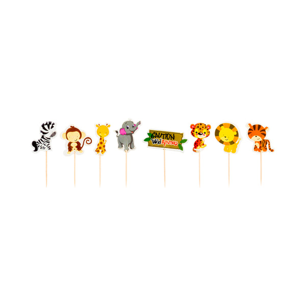 Restaurantware Top Cake Assorted Paper Jungle Safari Cake Topper - 3 1/2" X 2 1/2" - 24 Pieces