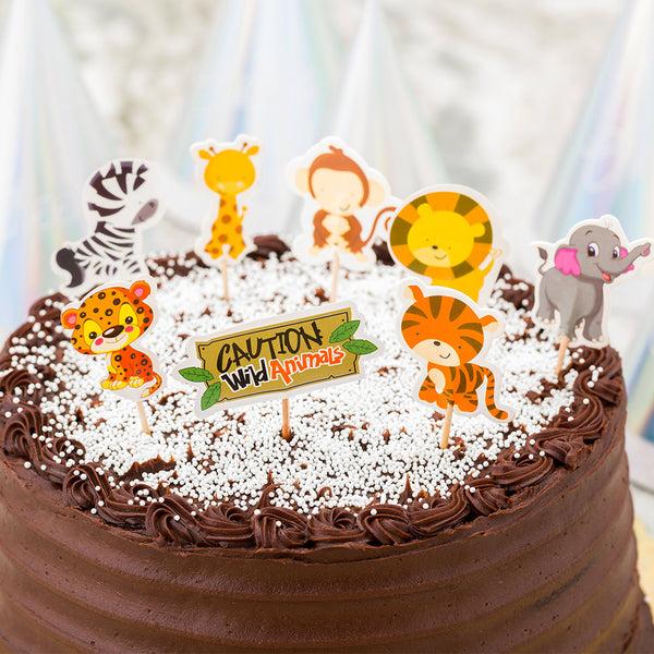 Restaurantware Top Cake Assorted Paper Jungle Safari Cake Topper - 3 1/2" X 2 1/2" - 24 Pieces