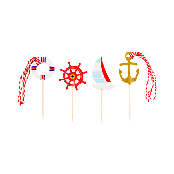 Restaurantware Top Cake Assorted Paper Nautical Cake Topper - Red And White Rope - 3 1/4" X 1 1/4" - 24 Pieces