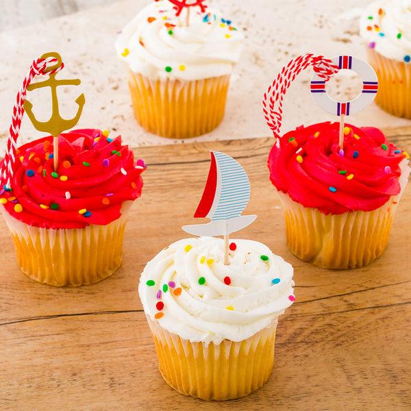 Restaurantware Top Cake Assorted Paper Nautical Cake Topper - Red And White Rope - 3 1/4" X 1 1/4" - 24 Pieces
