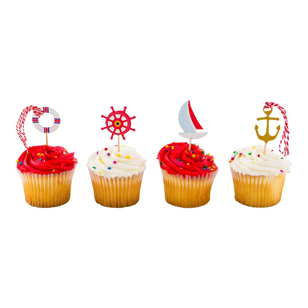 restaurantware Top Cake Assorted Paper Nautical Cake Topper - Red and White Rope - 3 1/4" x 1 1/4" - 24 pieces