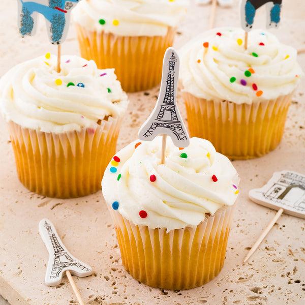 Restaurantware Top Cake Assorted Paper Paris Eiffel Tower Cake Topper - 3 1/4" X 1 1/4" - 24 Pieces