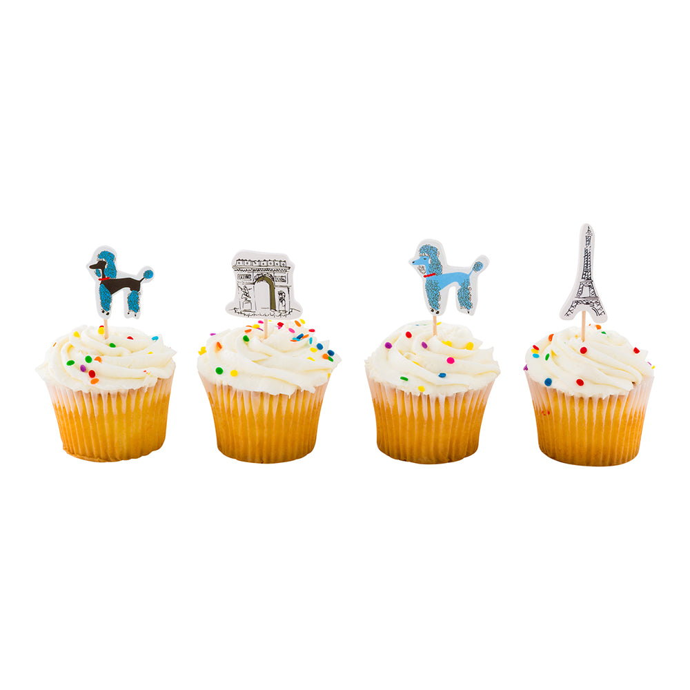restaurantware Top Cake Assorted Paper Paris Eiffel Tower Cake Topper - 3 1/4" x 1 1/4" - 24 pieces