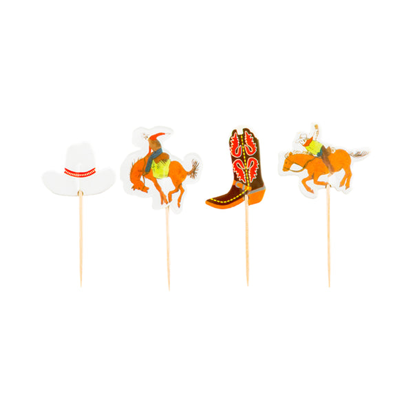 Restaurantware Top Cake Assorted Paper Western Cowboy Cake Topper - 3 1/4" X 1 1/2" - 24 Pieces