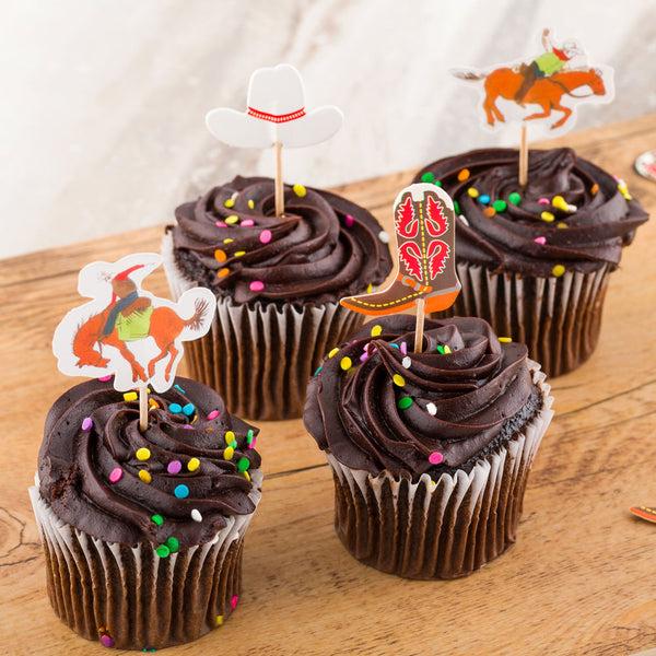 Restaurantware Top Cake Assorted Paper Western Cowboy Cake Topper - 3 1/4" X 1 1/2" - 24 Pieces