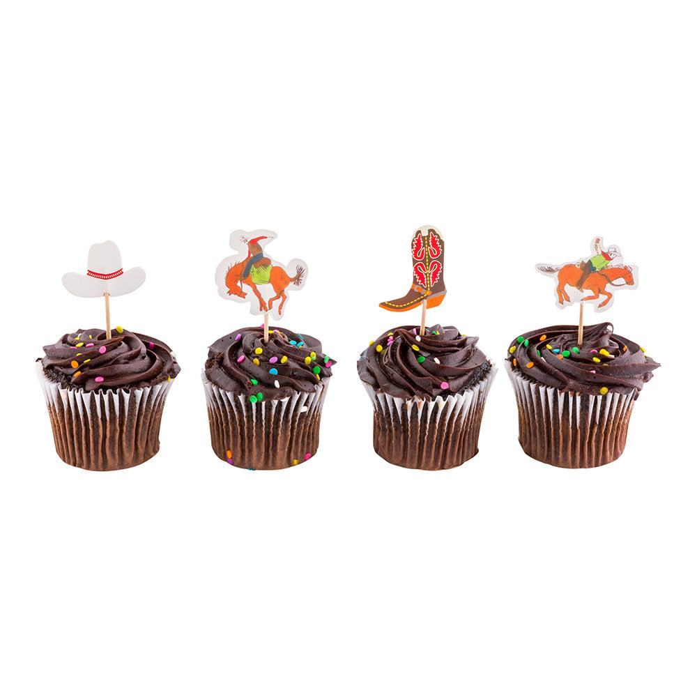 restaurantware Top Cake Assorted Paper Western Cowboy Cake Topper - 3 1/4" x 1 1/2" - 24 pieces
