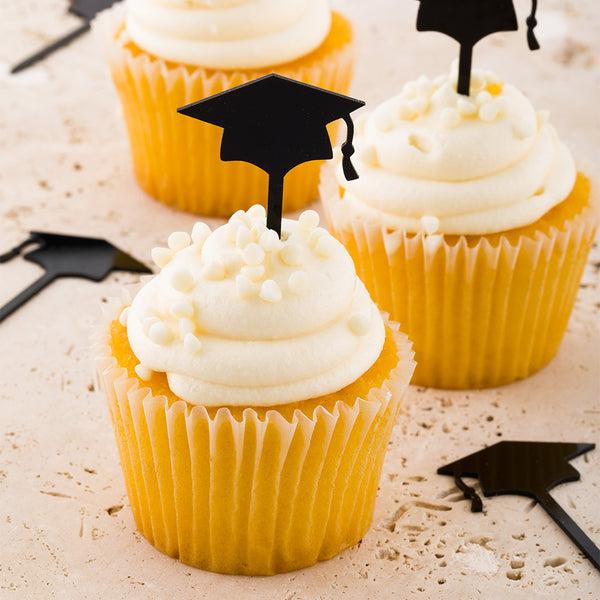 Restaurantware Top Cake Black Acrylic Graduation Cap Cake Topper - 3" X 1 1/2" - 100 Count Box