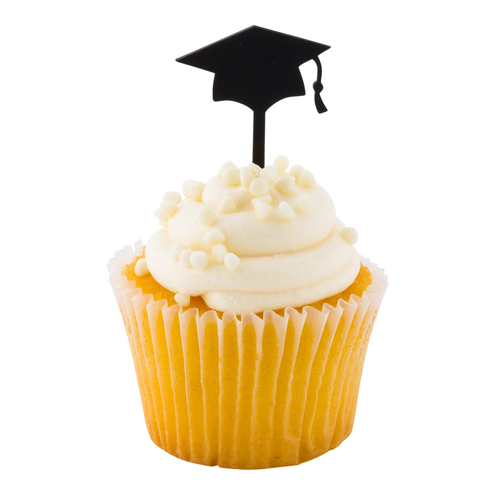 restaurantware Top Cake Black Acrylic Graduation Cap Cake Topper - 3" x 1 1/2" - 100 count box