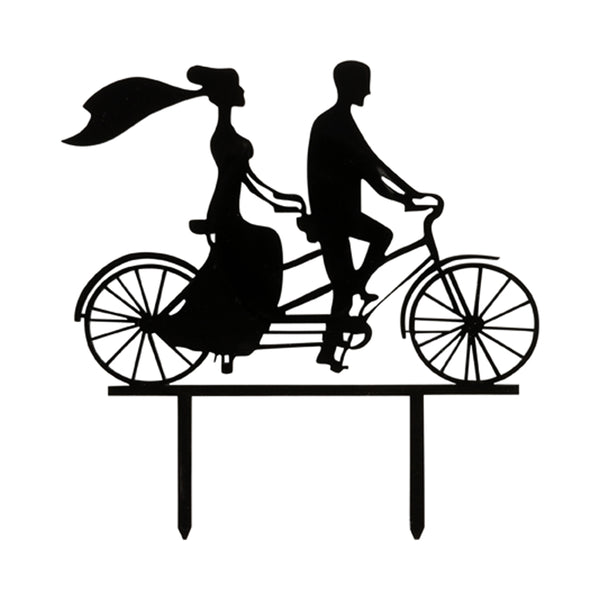 Restaurantware Top Cake Black Acrylic Silhouette Bride And Groom Cake Topper - Tandem Bike - 6 1/2" X 5" - 1 Count Box
