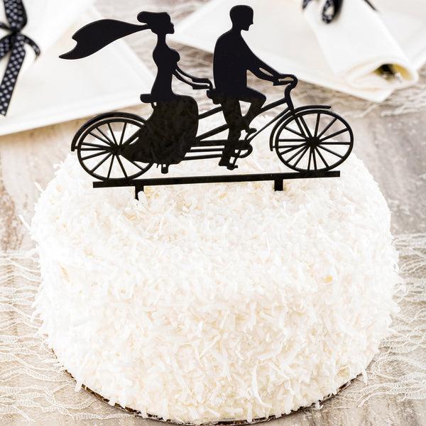 Restaurantware Top Cake Black Acrylic Silhouette Bride And Groom Cake Topper - Tandem Bike - 6 1/2" X 5" - 1 Count Box