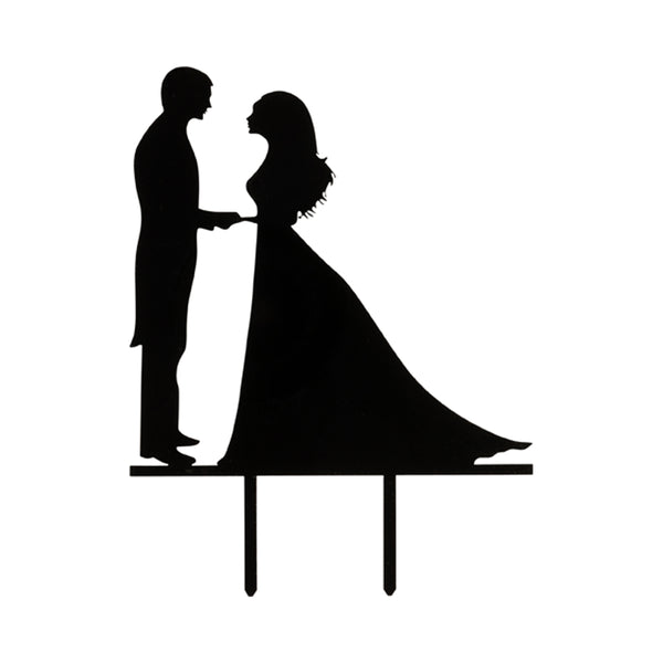 Restaurantware Top Cake Black Acrylic Silhouette Bride And Groom Cake Topper - 6 3/4" X 5" - 1 Count Box