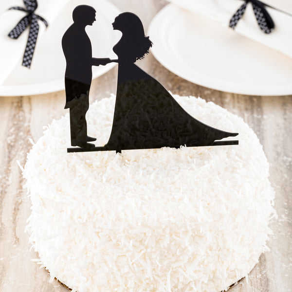 Restaurantware Top Cake Black Acrylic Silhouette Bride And Groom Cake Topper - 6 3/4" X 5" - 1 Count Box
