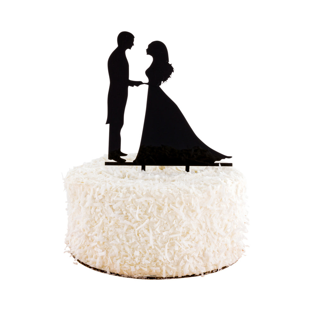 restaurantware Top Cake Black Acrylic Silhouette Bride and Groom Cake Topper - 6 3/4" x 5" - 1 count box