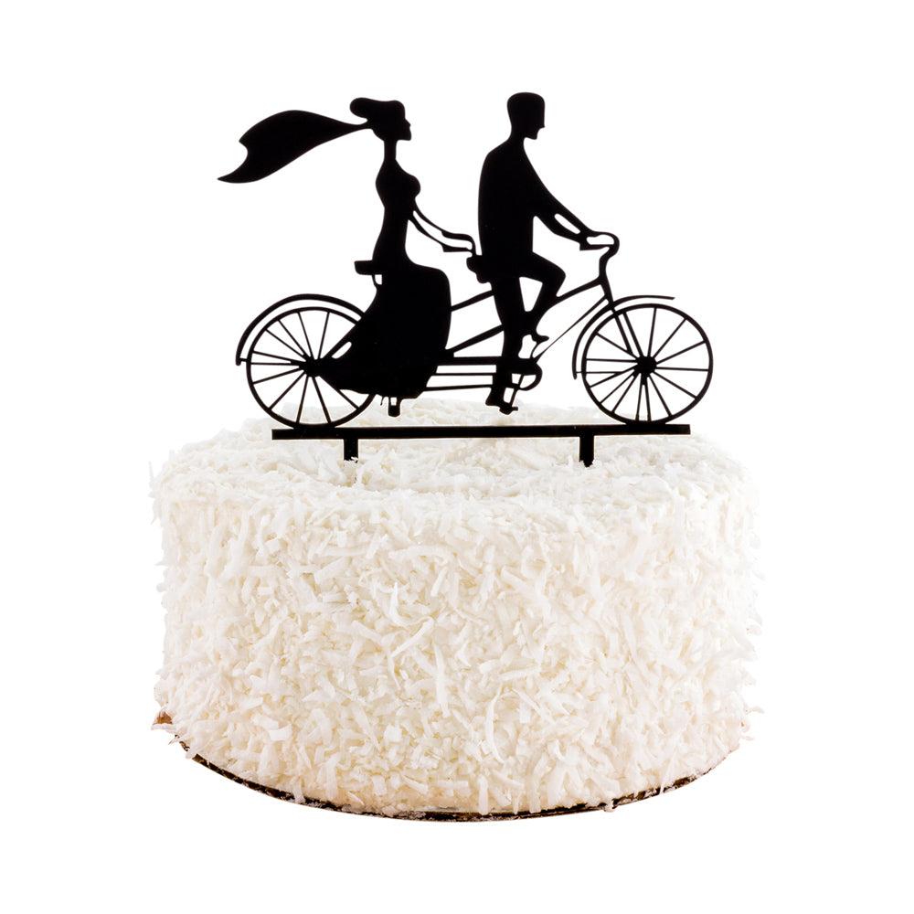 restaurantware Top Cake Black Acrylic Silhouette Bride and Groom Cake Topper - Tandem Bike - 6 1/2" x 5" - 1 count box
