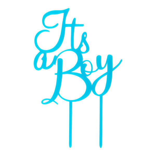 Restaurantware Top Cake Blue Acrylic Baby Shower Cake Topper - Its A Boy - 7" X 4" - 1 Count Box