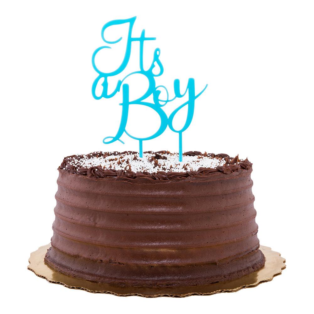 restaurantware Top Cake Blue Acrylic Baby Shower Cake Topper - Its a Boy - 7" x 4" - 1 count box