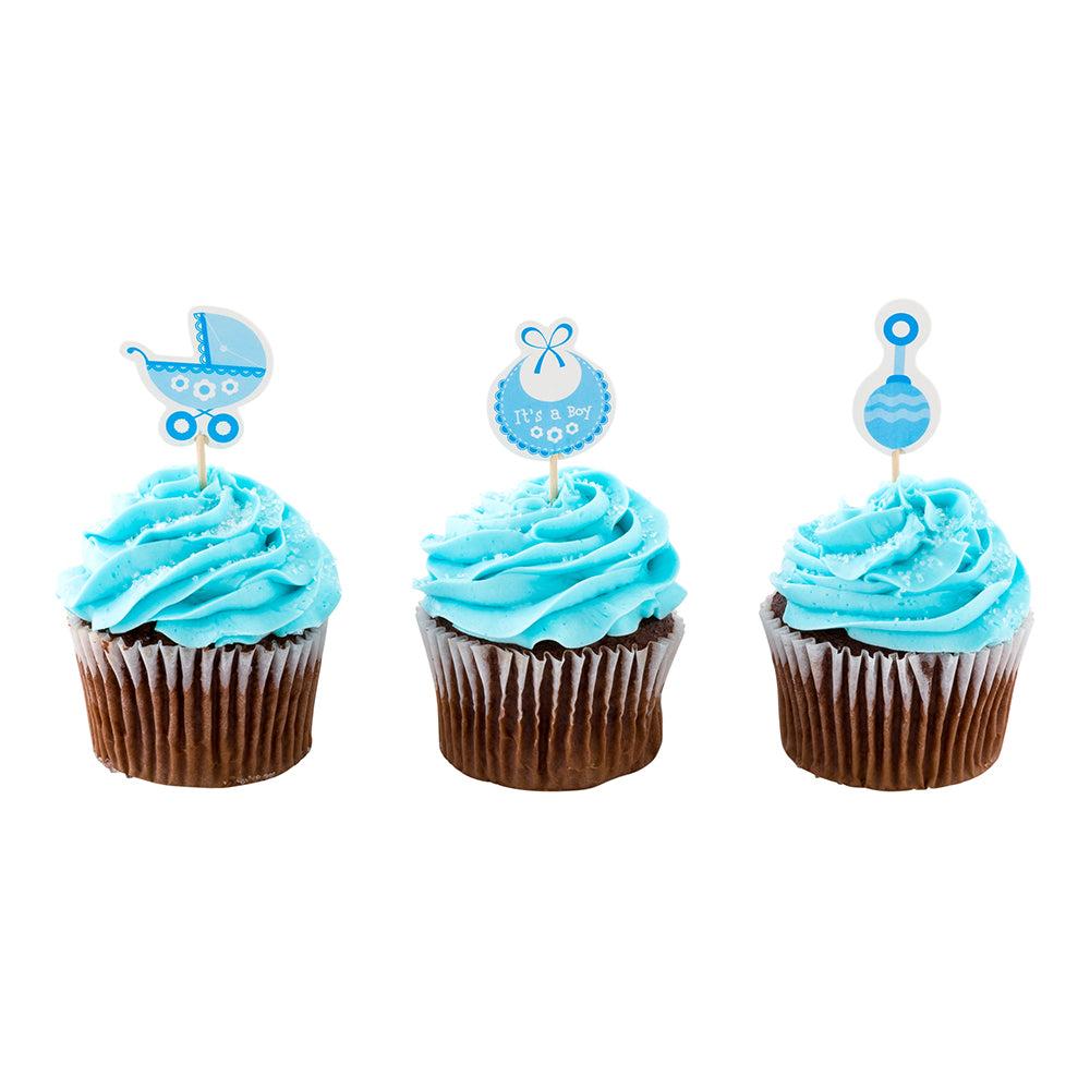 restaurantware Top Cake Blue Paper Baby Shower Cake Topper - Boy - 3 1/2" x 1 1/2" - 24 pieces