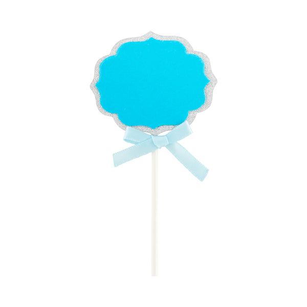 Restaurantware Top Cake Blue Paper DIY Personalized Cake Topper - Bow Silver Glitter Rim - 4 1/2" X 2 1/2" - 100 Count Box