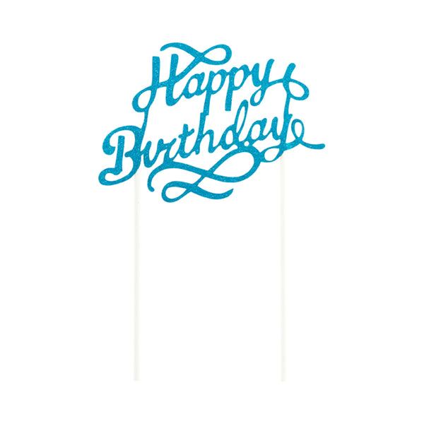 Restaurantware Top Cake Blue Paper Happy Birthday Cake Topper - Glitter - 6" X 6" - 100 Count Box