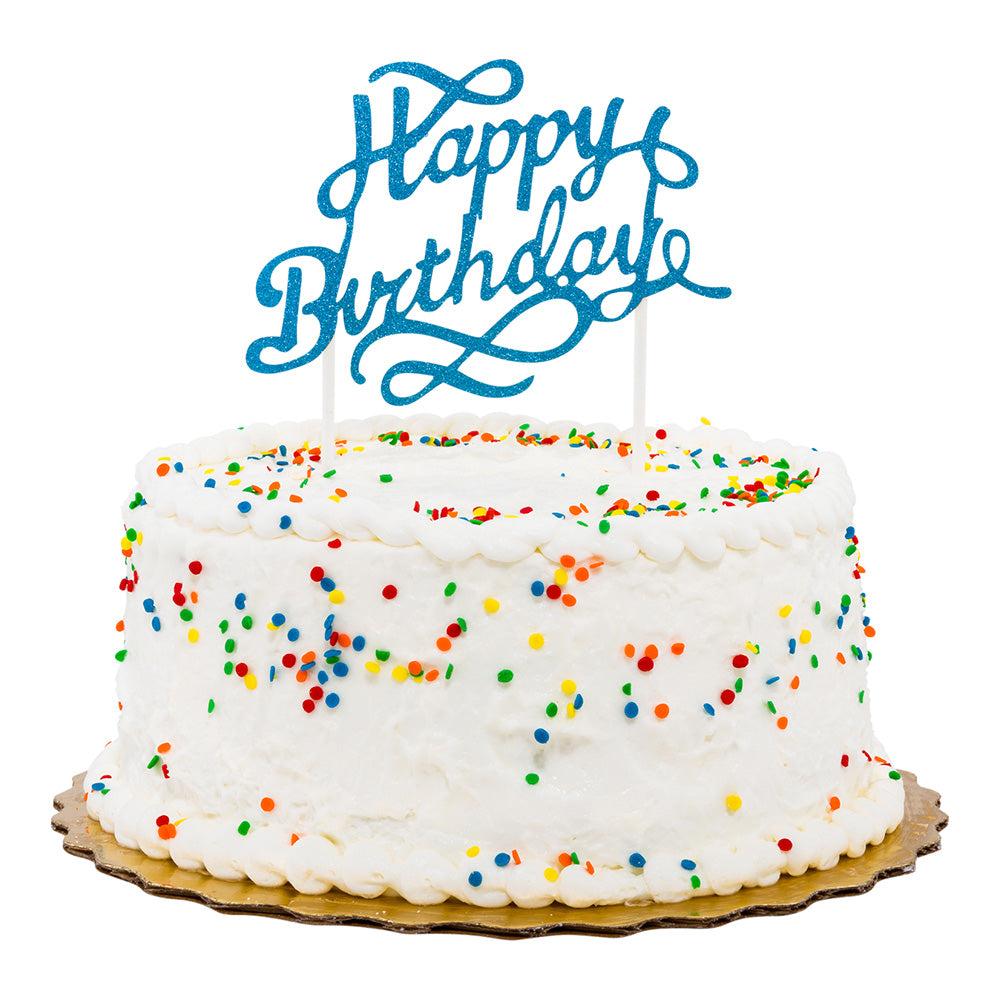 restaurantware Top Cake Blue Paper Happy Birthday Cake Topper - Glitter - 6" x 6" - 100 count box
