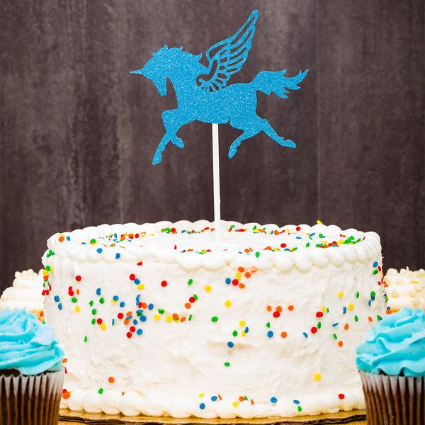 Restaurantware Top Cake Blue Paper Unicorn Cake Topper - Glitter - 6" X 4 1/4" - 100 Count Box