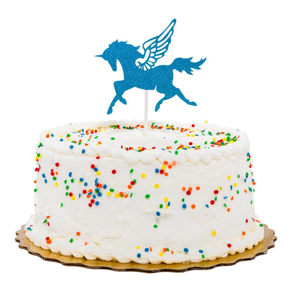 restaurantware Top Cake Blue Paper Unicorn Cake Topper - Glitter - 6" x 4 1/4" - 100 count box