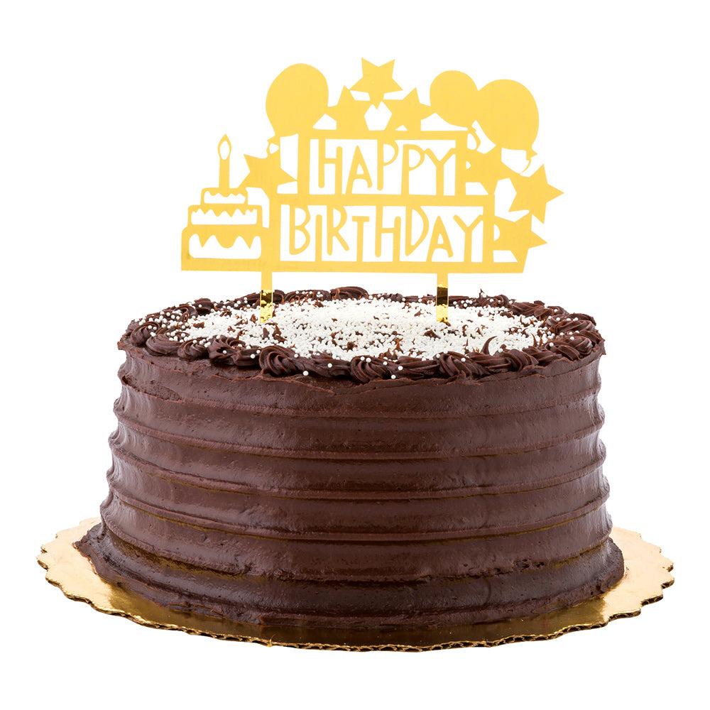 restaurantware Top Cake Gold Acrylic Happy Birthday Cake Topper - Mirrored Celebration - 5 3/4" x 5 1/4" - 1 count box