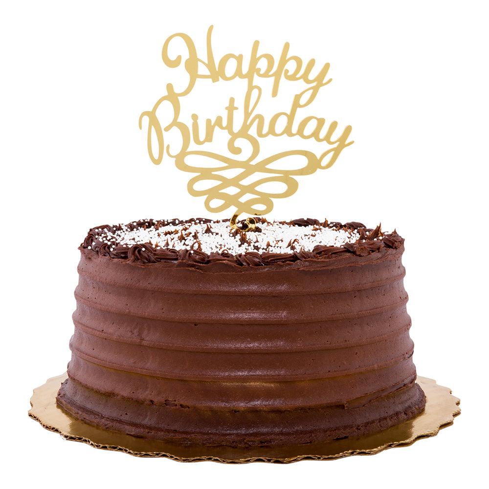 restaurantware Top Cake Gold Acrylic Happy Birthday Cake Topper - Mirrored Swirls - 6 1/2" x 5" - 1 count box