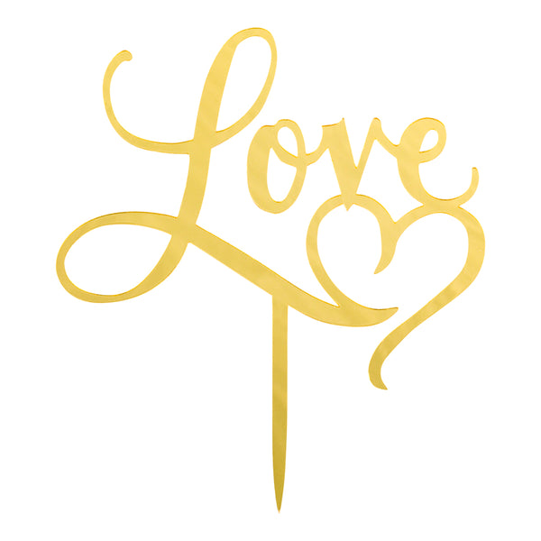 Restaurantware Top Cake Gold Acrylic Love Cake Topper - Mirrored Heart - 5 3/4" X 5 1/4" - 1 Count Box