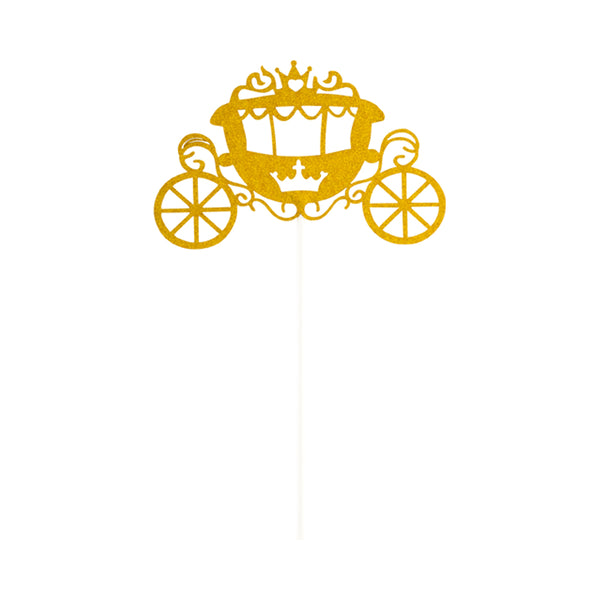 Restaurantware Top Cake Gold Paper Cinderella Carriage Cake Topper - Glitter - 8" X 3 3/4" - 100 Count Box