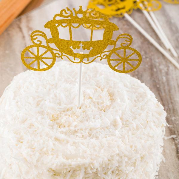 Restaurantware Top Cake Gold Paper Cinderella Carriage Cake Topper - Glitter - 8" X 3 3/4" - 100 Count Box