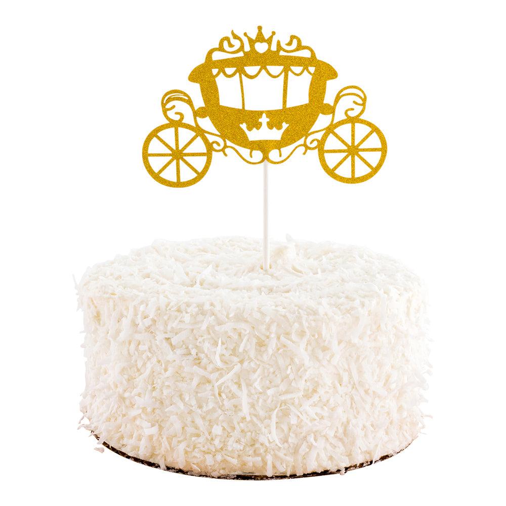 restaurantware Top Cake Gold Paper Cinderella Carriage Cake Topper - Glitter - 8" x 3 3/4" - 100 count box