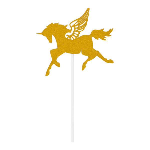 Restaurantware Top Cake Gold Paper Unicorn Cake Topper - Glitter - 6" X 4 1/4" - 100 Count Box