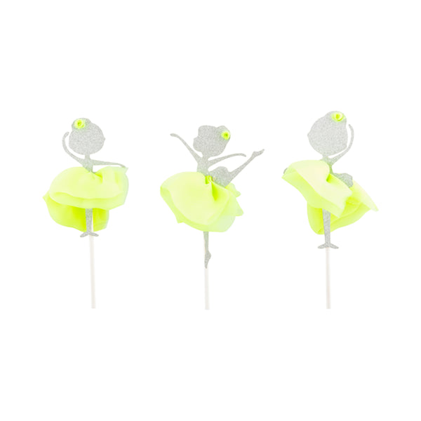 Restaurantware Top Cake Green Paper Ballerina Cake Topper - Glitter Neon Green Tutu - 5" X 2 1/4" - 100 Count Box