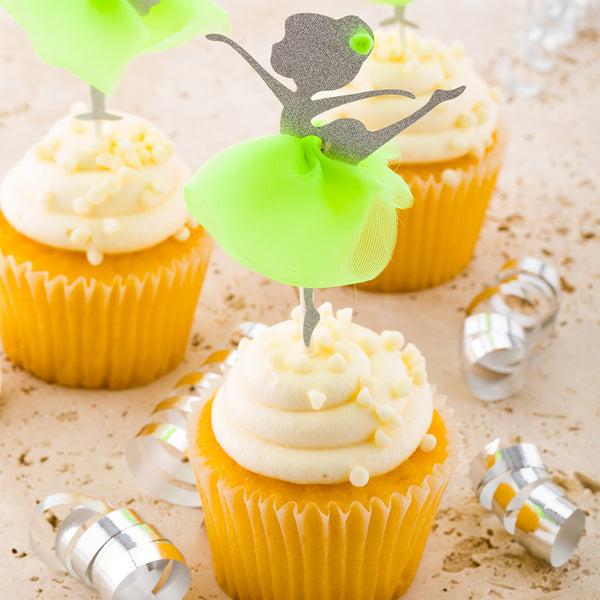 Restaurantware Top Cake Green Paper Ballerina Cake Topper - Glitter Neon Green Tutu - 5" X 2 1/4" - 100 Count Box