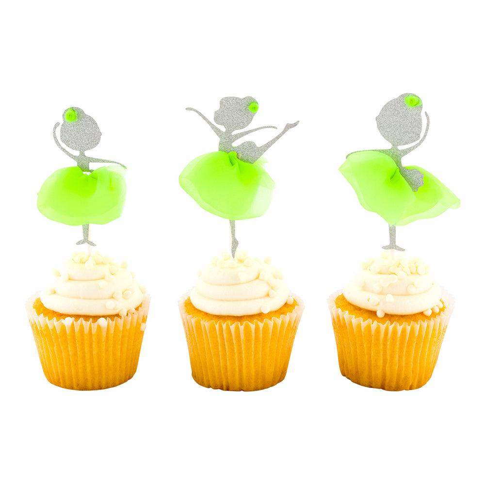 restaurantware Top Cake Green Paper Ballerina Cake Topper - Glitter Neon Green Tutu - 5" x 2 1/4" - 100 count box