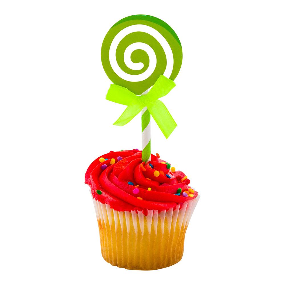 restaurantware Top Cake Green Paper Swirl Lollipop Cake Topper - Neon Green Bow - 5 1/4" x 2" - 100 count box