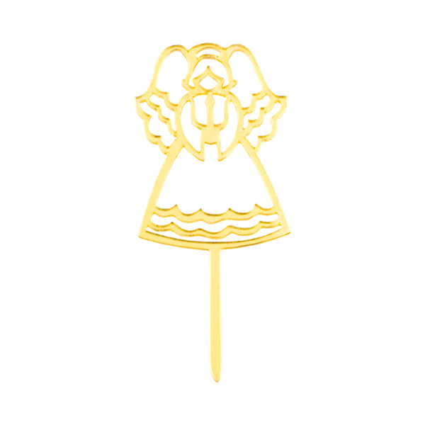 Restaurantware Top Cake Mirrored Gold Acrylic Angel Cake Topper - 3" X 1 1/4" - 100 Count Box