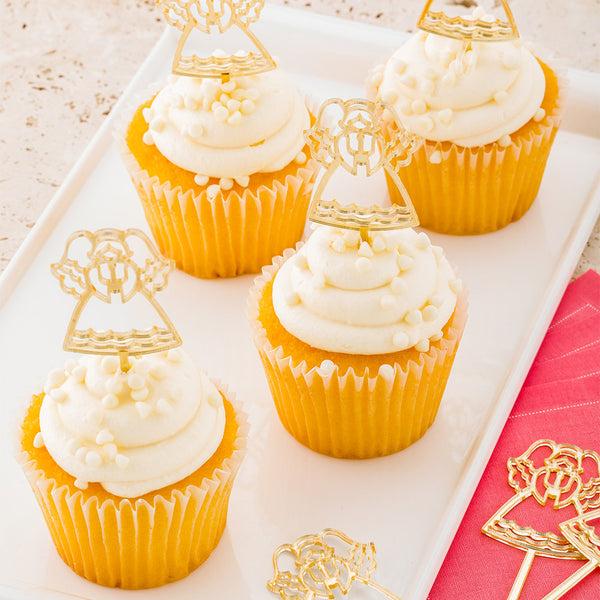 Restaurantware Top Cake Mirrored Gold Acrylic Angel Cake Topper - 3" X 1 1/4" - 100 Count Box