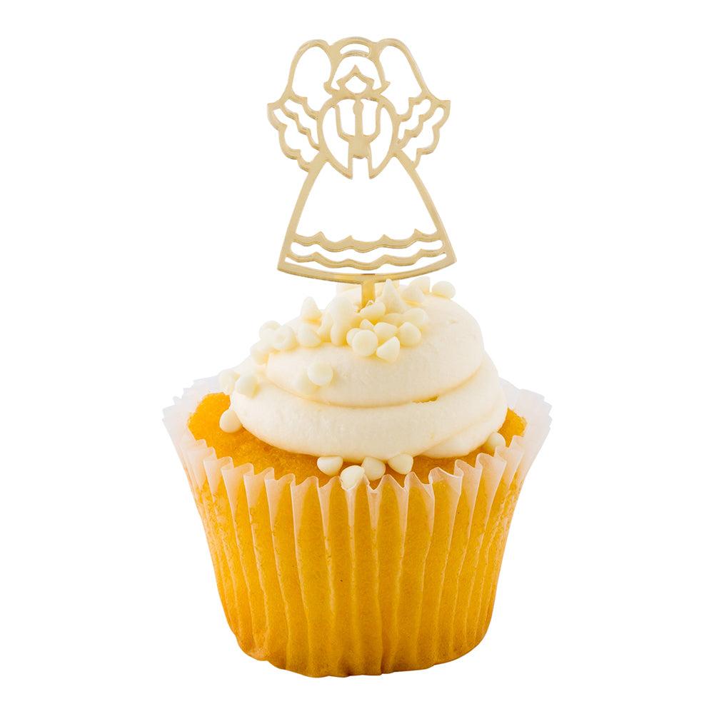 restaurantware Top Cake Mirrored Gold Acrylic Angel Cake Topper - 3" x 1 1/4" - 100 count box