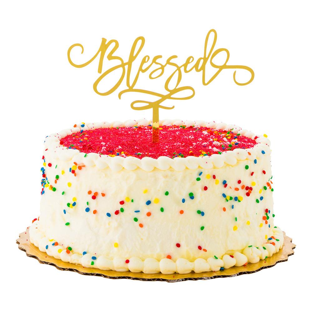 restaurantware Top Cake Mirrored Gold Acrylic Blessed Cake Topper - 6" x 5" - 1 count box