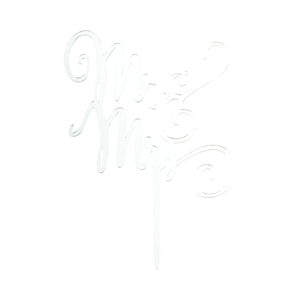 Restaurantware Top Cake Mirrored Silver Acrylic Mr And Mrs Cake Topper - 7" X 5 1/2" - 1 Count Box