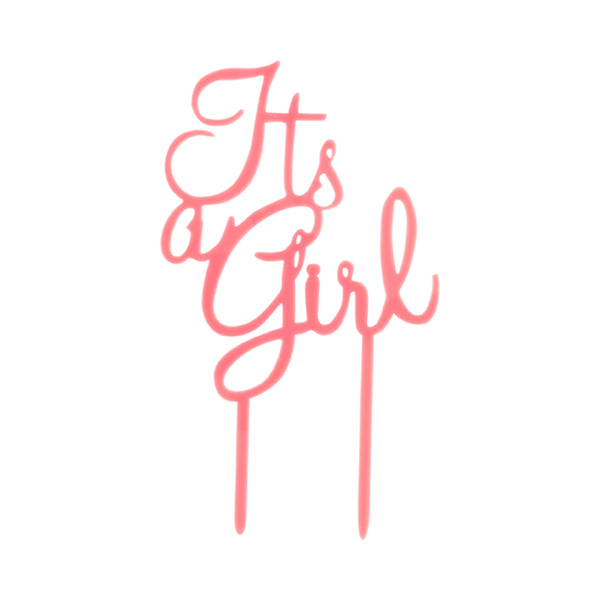 Restaurantware Top Cake Pink Acrylic Baby Shower Cake Topper - Its A Girl - 7" X 4" - 1 Count Box