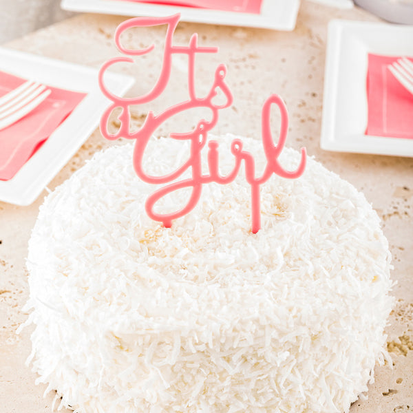 Restaurantware Top Cake Pink Acrylic Baby Shower Cake Topper - Its A Girl - 7" X 4" - 1 Count Box