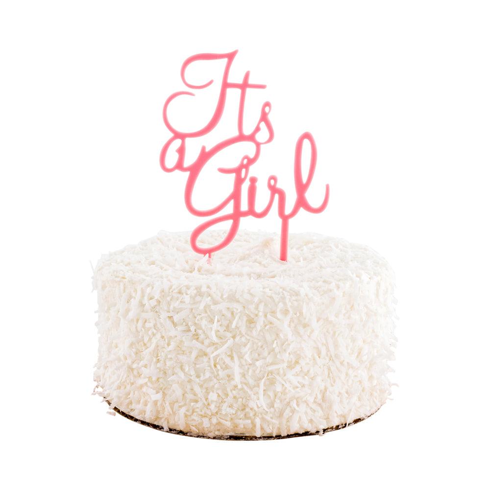 restaurantware Top Cake Pink Acrylic Baby Shower Cake Topper - Its a Girl - 7" x 4" - 1 count box