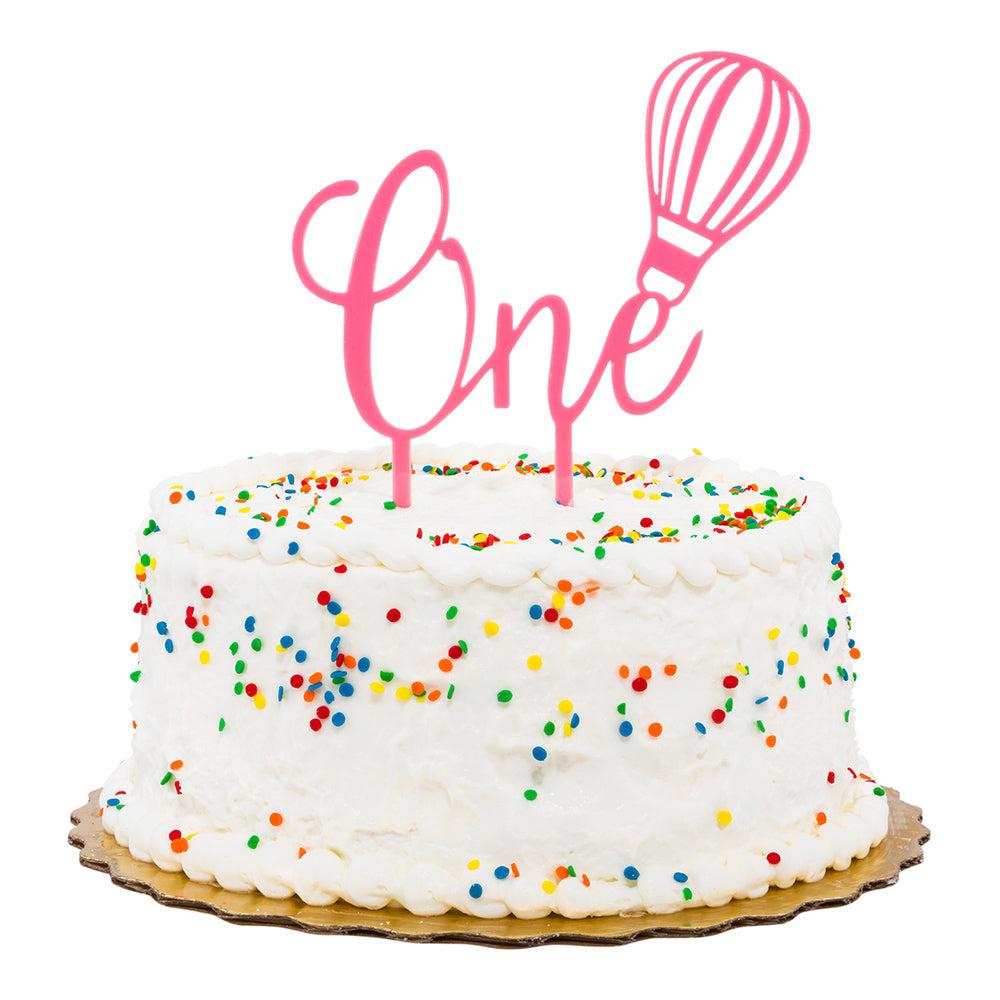 restaurantware Top Cake Pink Acrylic Hot Air Balloon One Cake Topper - 6 1/4" x 5 3/4" - 1 count box