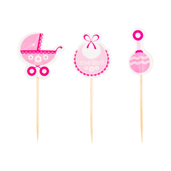 Restaurantware Top Cake Pink Paper Baby Shower Cake Topper - Girl - 3 1/2" X 1 1/2" - 24 Pieces