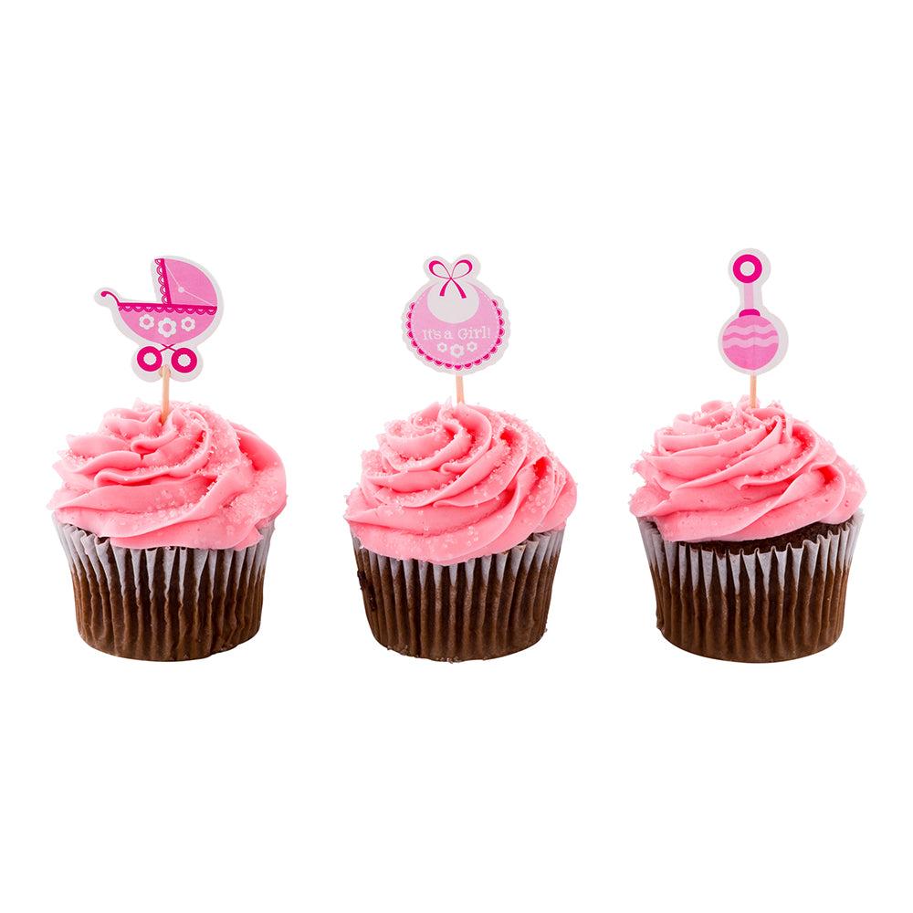 restaurantware Top Cake Pink Paper Baby Shower Cake Topper - Girl - 3 1/2" x 1 1/2" - 24 pieces